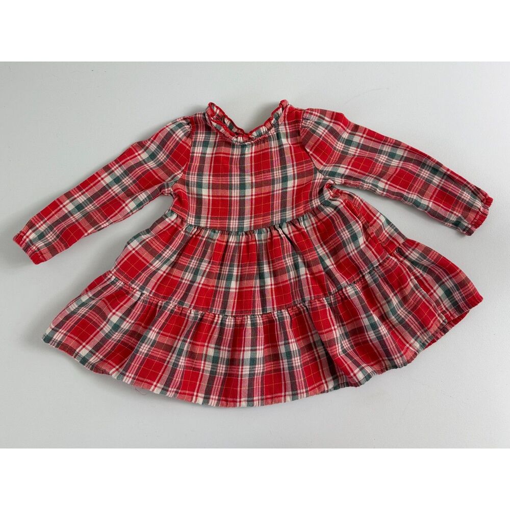 Cat & Jack Baby Girl Plaid Flannel Dress Long Sleeve Red Green Size 18 Months